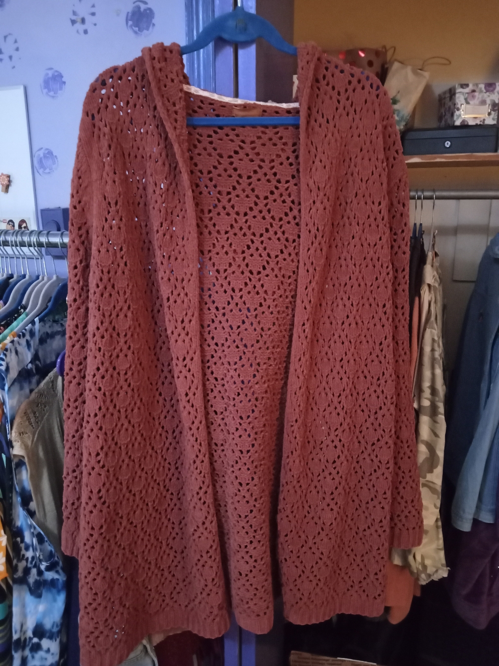 Pol Rose Pink Open Knit Hooded Cardigan